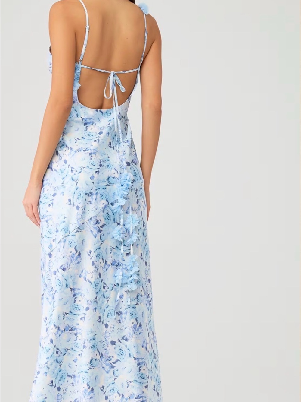For Love and Lemons Huda Blue Floral Slip Maxi Dress with Tie Back - Picture 4 of 13